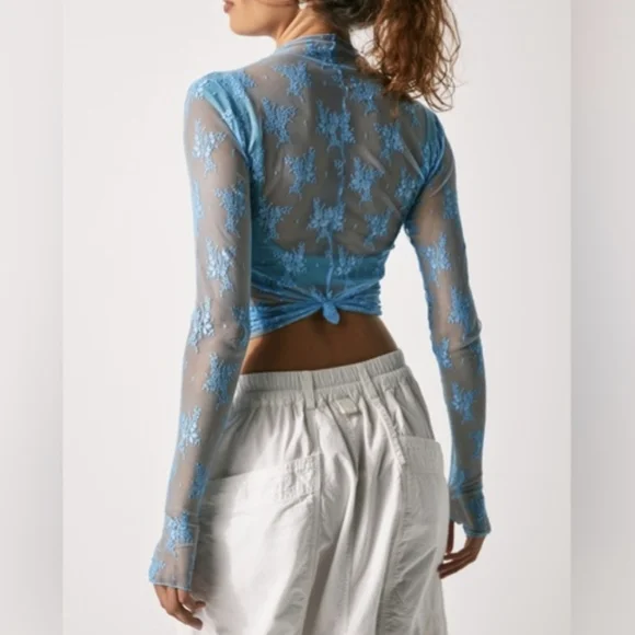 Free People NWOT Luxy Lady Lace Layering Top in Blue Bell sz XS & SML - Picture 2 of 14